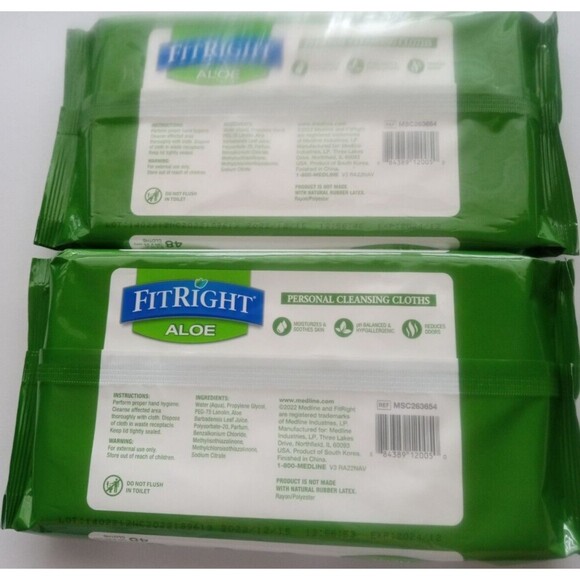 FitRight Aloe Quilted Cleansing Cloths Adult Wipes 2 packs of 48 wipes - Picture 2 of 4